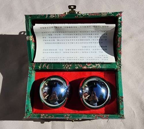 VINTAGE 1980S CHINESE CHROME PLATED BAODING EXERCISE AND SINGING HEALTHY BALLS WITH ORIGINAL BOX AND