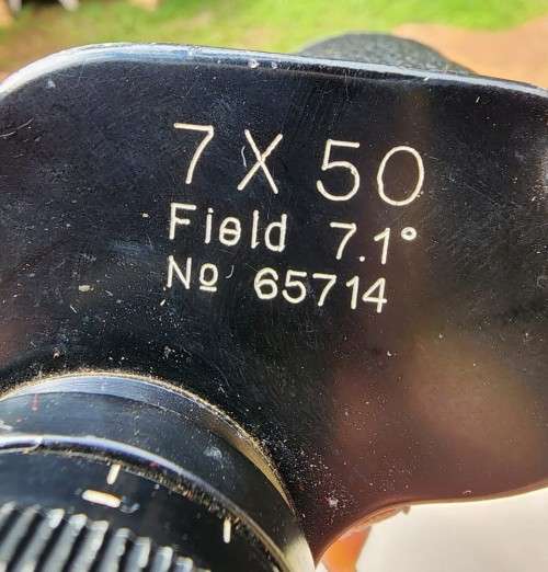 VINTAGE 1970S ATLAS COATED 7x50 JAPANESE BINOCULARS NO 65714 IN ORIGINAL BEIGE LEATHER CASE