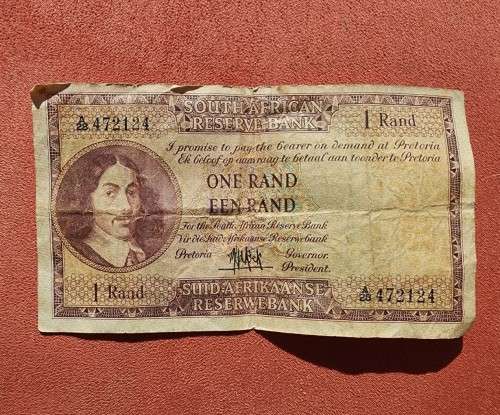 OLD SOUTH AFRICAN R1 NOTE FROM 1961 VAN RIEBEECK LARGE TYPE