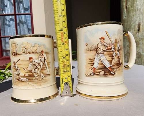 ARTHUR WOOD ENGLAND 1930-1940 SPORTING SERIES MUGS (BASEBALL AND CRICKET) WITH GOLD TRIMS