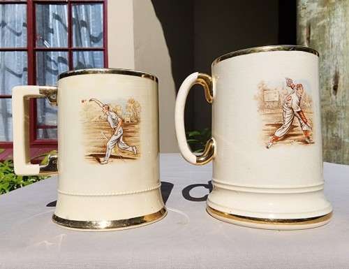 ARTHUR WOOD ENGLAND 1930-1940 SPORTING SERIES MUGS (BASEBALL AND CRICKET) WITH GOLD TRIMS