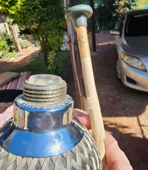 ENGLISH VINTAGE (CIRCA 1920-1950) SODA SIPHON BOTTLE WITH STEEL WIRE MESH