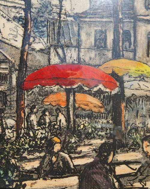 MAURICE JACQUE FRENCH ARTIST MONTMARTRE PLACE DU TETRE PARIS HAND COLOURED ETCHING SIGNED 1950S