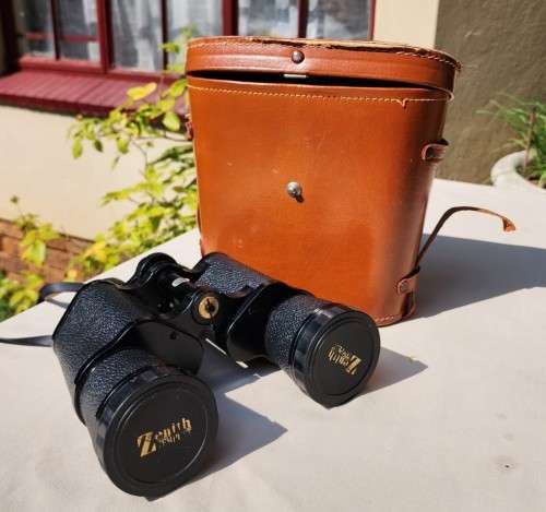 VINTAGE ZENITH TEMPEST PRISMATIC COATED 12x50 JAPANESE BINOCULARS NO 90814 IN ORIGINAL BEIGE LEATHER