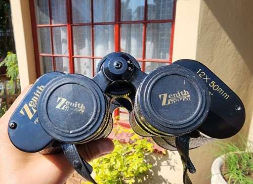 VINTAGE ZENITH TEMPEST PRISMATIC COATED 12x50 JAPANESE BINOCULARS NO 90814 IN ORIGINAL BEIGE LEATHER