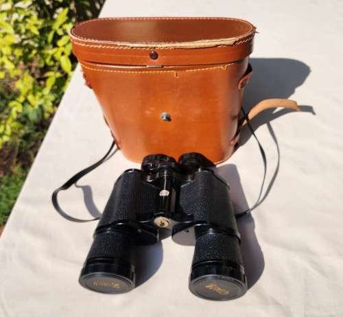 VINTAGE ZENITH TEMPEST PRISMATIC COATED 12x50 JAPANESE BINOCULARS NO 90814 IN ORIGINAL BEIGE LEATHER