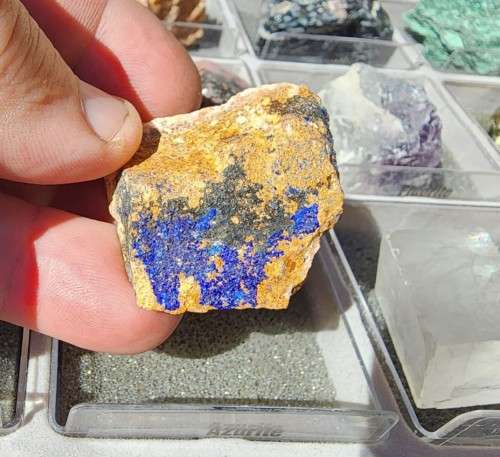 VALUABLE 22K GOLD LEAF IN A ROCK AND MINERAL COLLECTION (2ND OF 3) IN DISPLAY CABINET