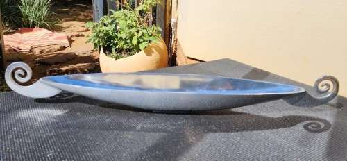 STRIKING ALUMINIUM FRUIT BOWL WITH CAROL BOYES STYLE SPIRAL ENDS