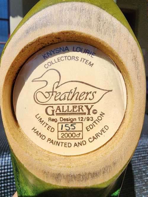 FEATHERS GALLERY KNYSNA LIMITED EDITION NO 155 FEMALE KNYSNA LOERIE HAND CRAFTED VINTAGE 1993