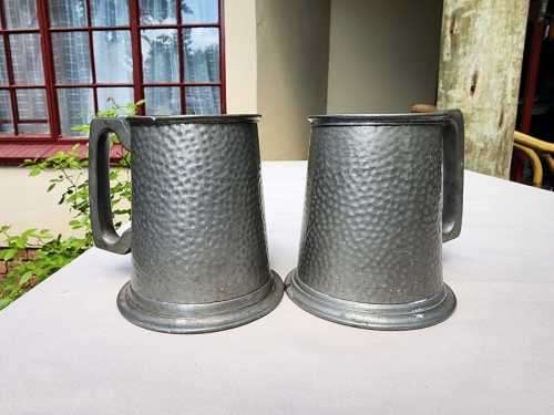 TWO EXCALUBUR SA UNION (PRE 1961) PEWTER TANKARDS AND A SA POLICE (PRE 1994) ATLANTA STAINLESS STEEL