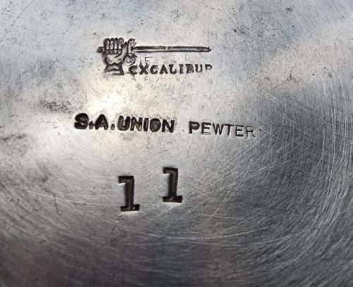 TWO EXCALUBUR SA UNION (PRE 1961) PEWTER TANKARDS AND A SA POLICE (PRE 1994) ATLANTA STAINLESS STEEL