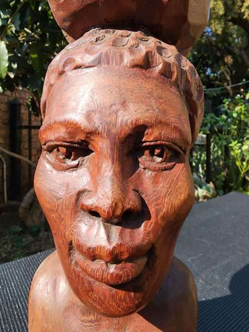 LARGE 41CM HIGH HARD WOOD AFRICAN WOMAN NAKED SCULPTURE BUST