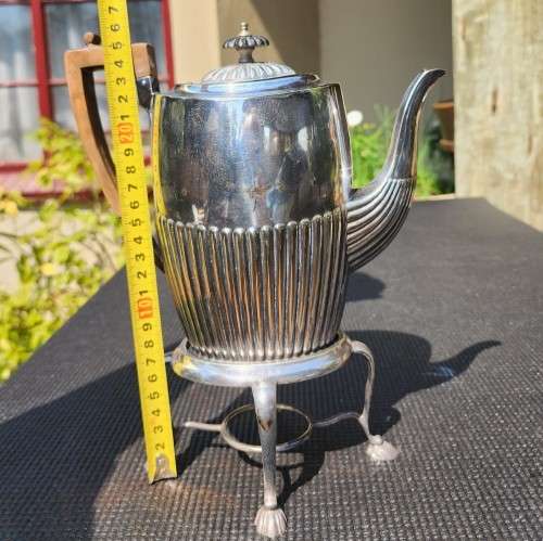 ANTIQUE (1853-1925) ATKIN BROTHERS SHEFFIELD ENGLAND SILVERPLATED COFFEE POT ON STAND