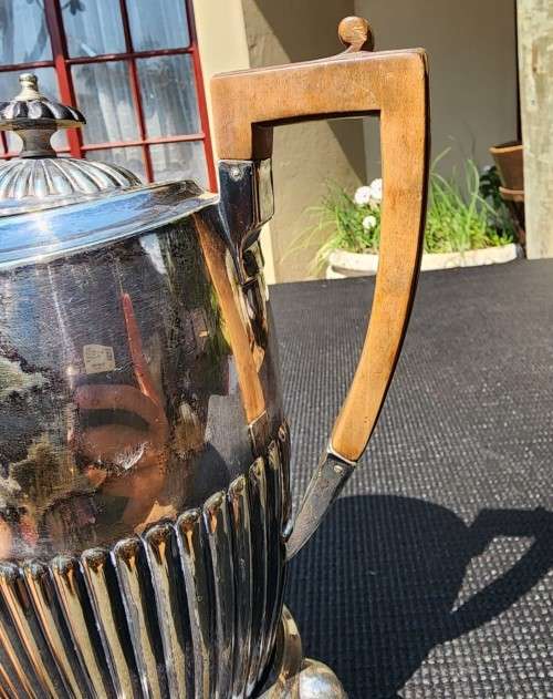 ANTIQUE (1853-1925) ATKIN BROTHERS SHEFFIELD ENGLAND SILVERPLATED COFFEE POT ON STAND