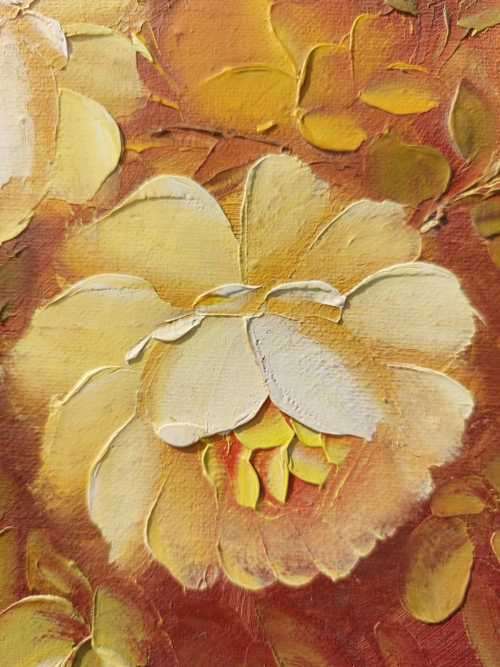 ROBERT COX!! (1934-2001) YELLOW ROSE FLORAL BOUQUET ORIGINAL OIL PAINTING (54CM W 69CM H)