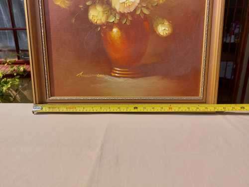 ROBERT COX!! (1934-2001) YELLOW ROSE FLORAL BOUQUET ORIGINAL OIL PAINTING (54CM W 69CM H)