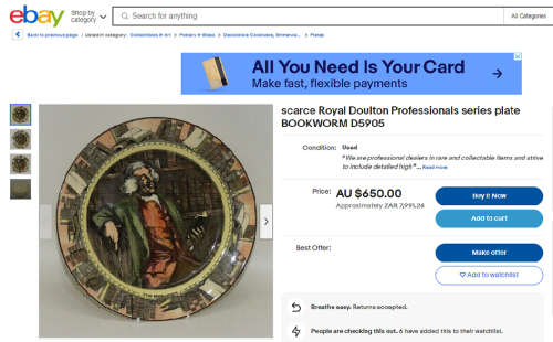 EXCEPTIONALLY RARE ROYAL DOULTON 1938 THE BOOKWORM YELLOW BORDER D5905WALL PLATE PROFESSIONAL SERIES
