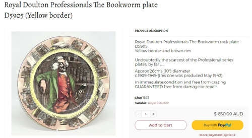 EXCEPTIONALLY RARE ROYAL DOULTON 1938 THE BOOKWORM YELLOW BORDER D5905WALL PLATE PROFESSIONAL SERIES