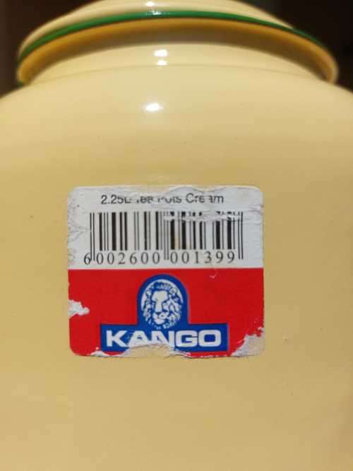 LARGE CREAM WITH GREEN TRIMS 2,25L ENAMEL KANGO BRAND TEAPOT