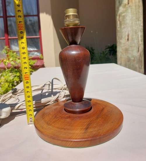 SOLID TURNED WOOD TABLE LAMP WORKING  LONG CORD FITTED