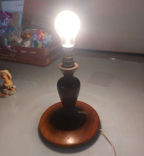 SOLID TURNED WOOD TABLE LAMP WORKING  LONG CORD FITTED