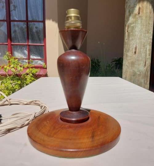 SOLID TURNED WOOD TABLE LAMP WORKING  LONG CORD FITTED