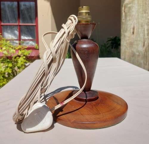 SOLID TURNED WOOD TABLE LAMP WORKING  LONG CORD FITTED
