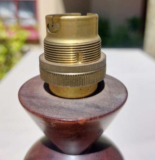 SOLID TURNED WOOD TABLE LAMP WORKING  LONG CORD FITTED