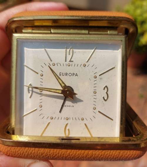 WORKING EUROPA GERMANY 1950S MECHANICAL WIND-UP ALARM CLOCK 2 JEWELS