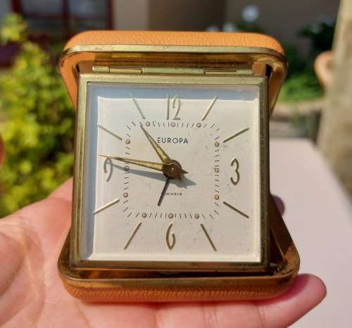 WORKING EUROPA GERMANY 1950S MECHANICAL WIND-UP ALARM CLOCK 2 JEWELS
