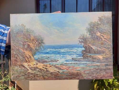 JOHANN BONTHUYS! (SA 20TH CEN) ORIGINAL ROCK POOL OIL ON CANVAS
