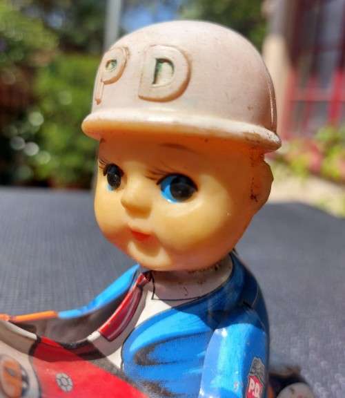 RARE VINTAGE 1950S HAJI JAPANESE MANUFACTURED TIN POLICEMAN NO 7 MOTORCYCLE