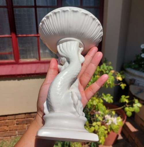 CUTE KK ORIGINAL CERAMIC CHERUB BOY RIDING A FISH HOLDING A BOWEL STAND
