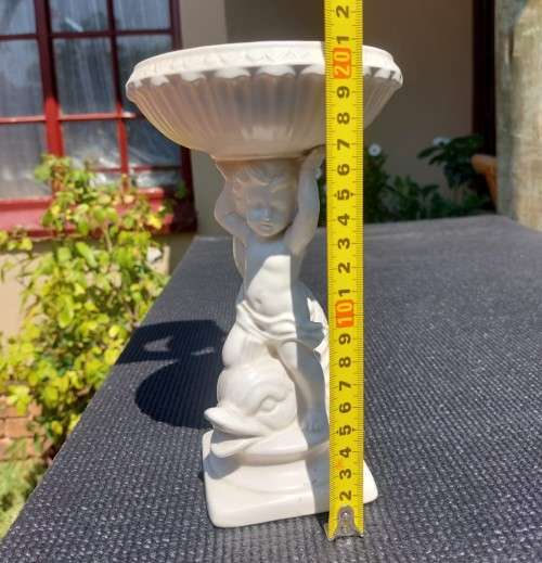 CUTE KK ORIGINAL CERAMIC CHERUB BOY RIDING A FISH HOLDING A BOWEL STAND