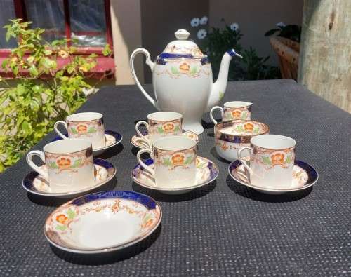 HAND PAINTED! FAMOUS HAMPTON PATTERN ALFRED MEAKIN ENGLAND 1930S GLAZED EARTHENWARE 15 PIECE TEASET