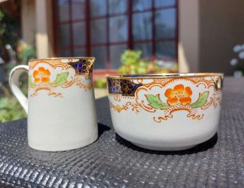 HAND PAINTED! FAMOUS HAMPTON PATTERN ALFRED MEAKIN ENGLAND 1930S GLAZED EARTHENWARE 15 PIECE TEASET