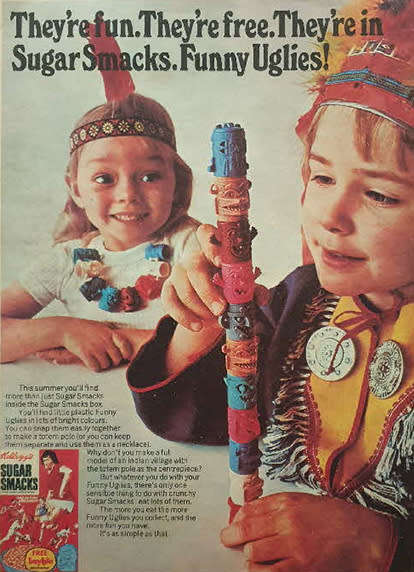 RARE 1970S INDIAN TOTEM POLE FIGURES (11) BY R&L SUGAR SMACKS CEREAL PLASTIC TOYS
