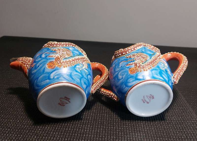 RARE POST WW2 ERA 11 PIECE JAPANESE DRAGONWARE MORIAGE HAND PAINTED PORCELAIN TEASET
