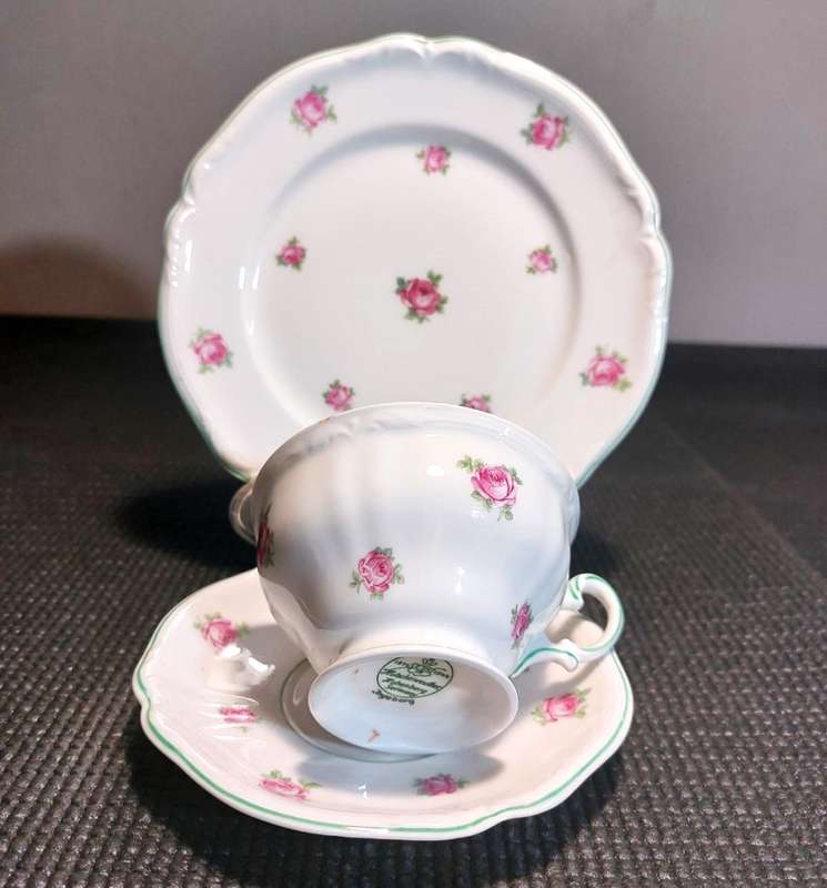 VERY RARE WW2 ERA HUTSCHENREUTHER HOHENBURG 1944 MARK 22 PIECE INGEBORG PINK ROSE PATTERN TEASET