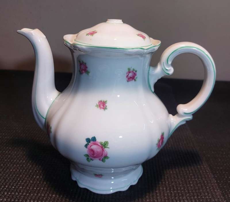 VERY RARE WW2 ERA HUTSCHENREUTHER HOHENBURG 1944 MARK 22 PIECE INGEBORG PINK ROSE PATTERN TEASET