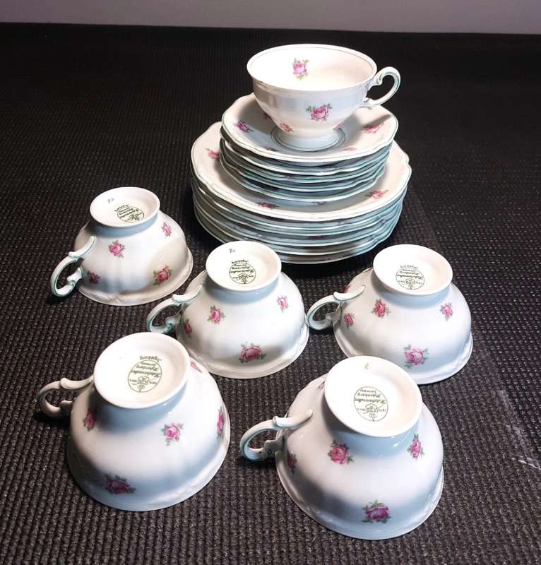 VERY RARE WW2 ERA HUTSCHENREUTHER HOHENBURG 1944 MARK 22 PIECE INGEBORG PINK ROSE PATTERN TEASET