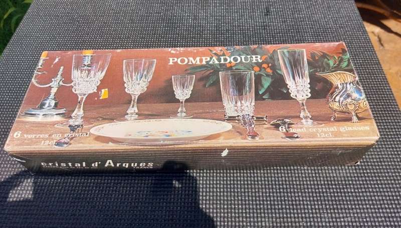 BOXED SET OF 6 CRISTAL DARQUES FRANCE POMPADOUR WINE LEAD CHRISTAL GLASSES