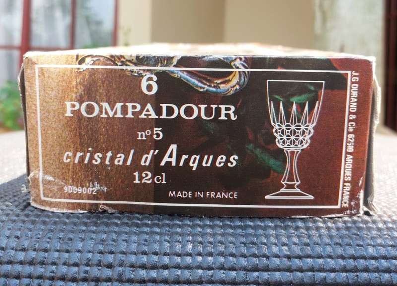 BOXED SET OF 6 CRISTAL DARQUES FRANCE POMPADOUR WINE LEAD CHRISTAL GLASSES