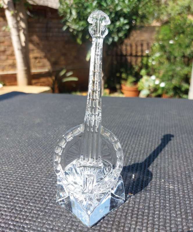 SWEET VINTAGE BANJO SOLID CLEAR CHRISTAL ORNAMENT DESIGNED BY CHRISTAL DARQUES FRANCE 18CM HIGH