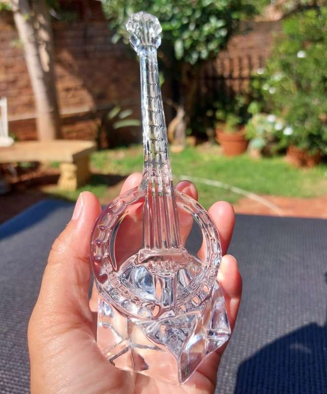 SWEET VINTAGE BANJO SOLID CLEAR CHRISTAL ORNAMENT DESIGNED BY CHRISTAL DARQUES FRANCE 18CM HIGH