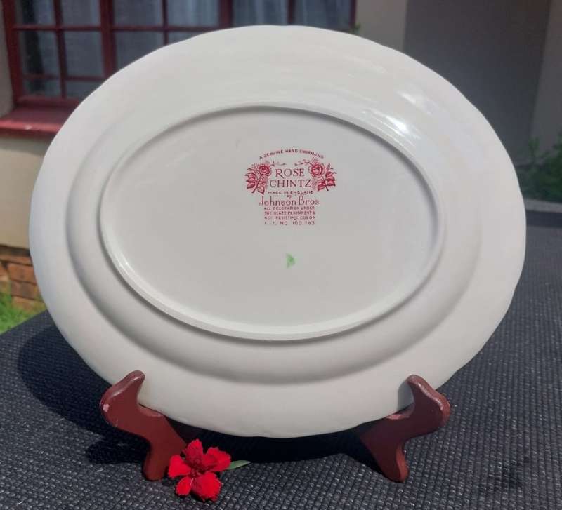 EXQUISITE ROSE CHINTZ HAND PAINTED 1950S JOHNSON BROTHERS ENGLAND 25x30CM OVAL SERVING PLATTER