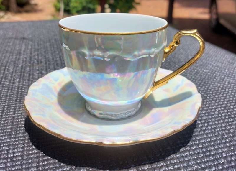 CZECH BOHEMIA SET OF 6 IRRIDESCENT PEARL LUSTERWARE GEBRUDER BENEDICT (GB) TRIOS RARE 1950S