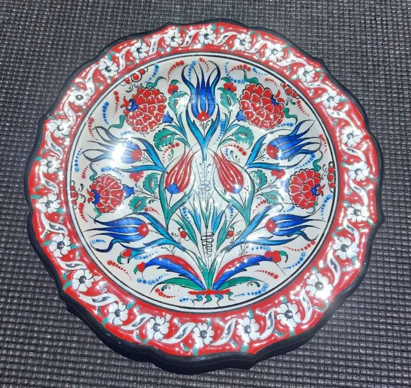 AWESOME TURKISH KOBBEALTI COLLECTION RAISED FLORAL PATTERN ENAMEL HAND PAINTED CERAMIC WALL PLATE