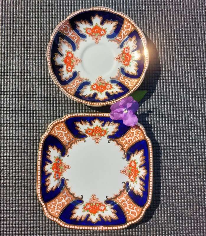 ROYAL ALBERT ENAMEL HANDPAINTED SAUCER AND SIDEPLATE (2ND OF 2) ANTIQUE 1922-1934 CROWN CHINA MARK
