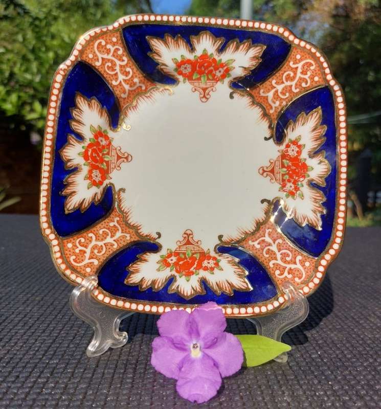 ROYAL ALBERT ENAMEL HANDPAINTED SAUCER AND SIDEPLATE (2ND OF 2) ANTIQUE 1922-1934 CROWN CHINA MARK